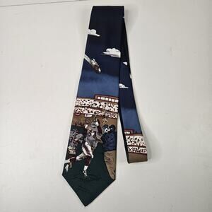 Vintage American Sports Necktie Football Players Vintage Novelty Tie Blue Green